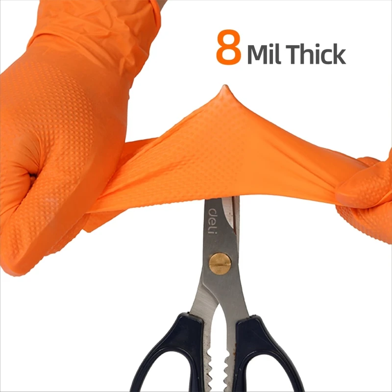 10/50PCS Industrial Nitrile Gloves Disposable 8mil Thick Diamond Textured Grip Gloves Heavy Duty Mechanic Safety Working Gloves