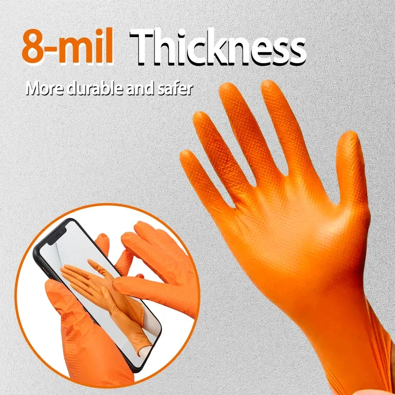 10/50PCS Industrial Nitrile Gloves Disposable 8mil Thick Diamond Textured Grip Gloves Heavy Duty Mechanic Safety Working Gloves