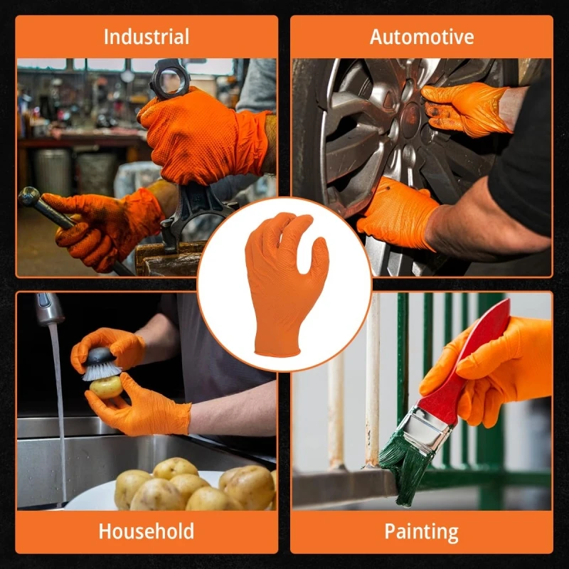 10/50PCS Industrial Nitrile Gloves Disposable 8mil Thick Diamond Textured Grip Gloves Heavy Duty Mechanic Safety Working Gloves