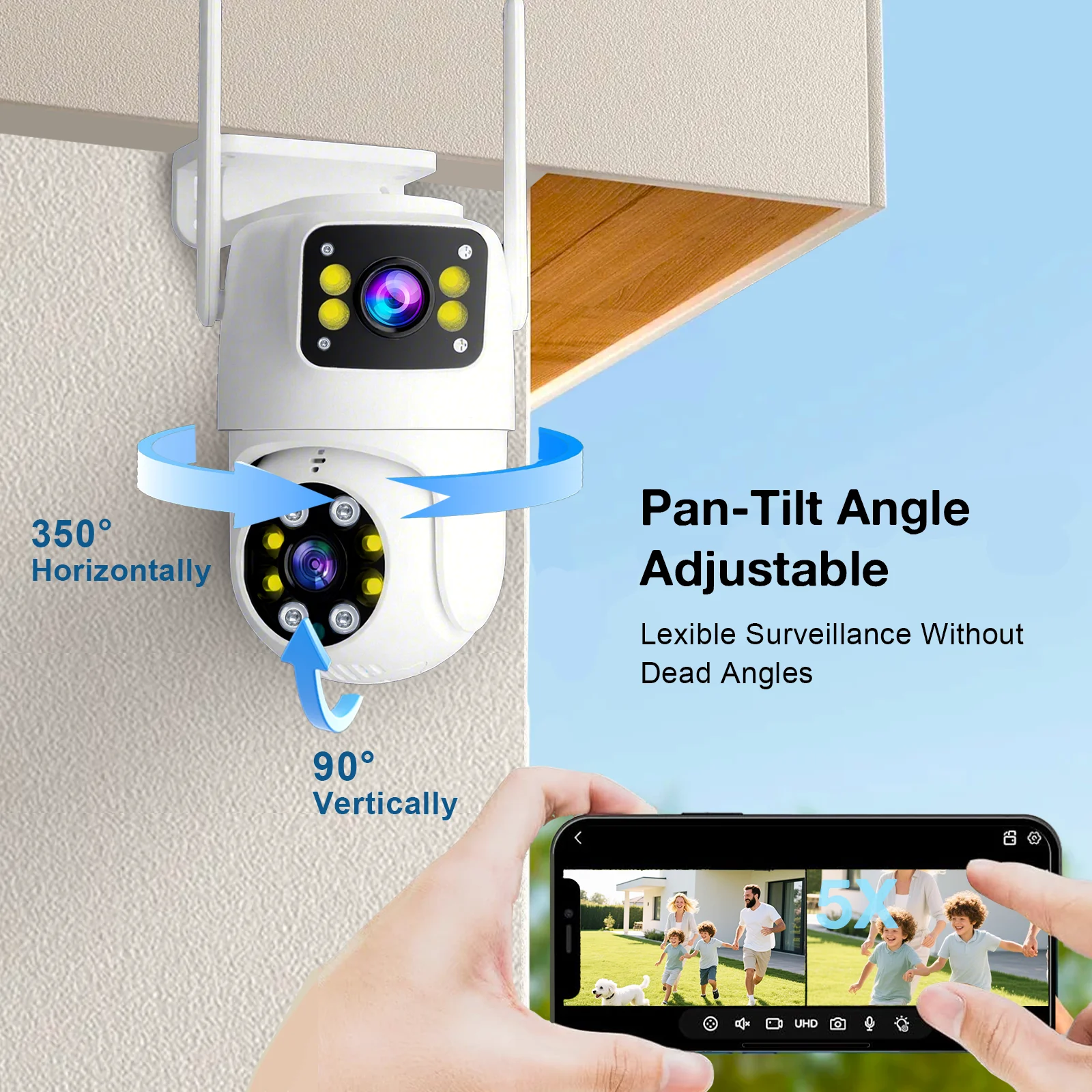 2PC 4K Tuya Dual Len PTZ Wifi Camera Outdoor Full HD 10MP Dual Screen Security Surveillance AI Auto Tracking Alexa Google Camera