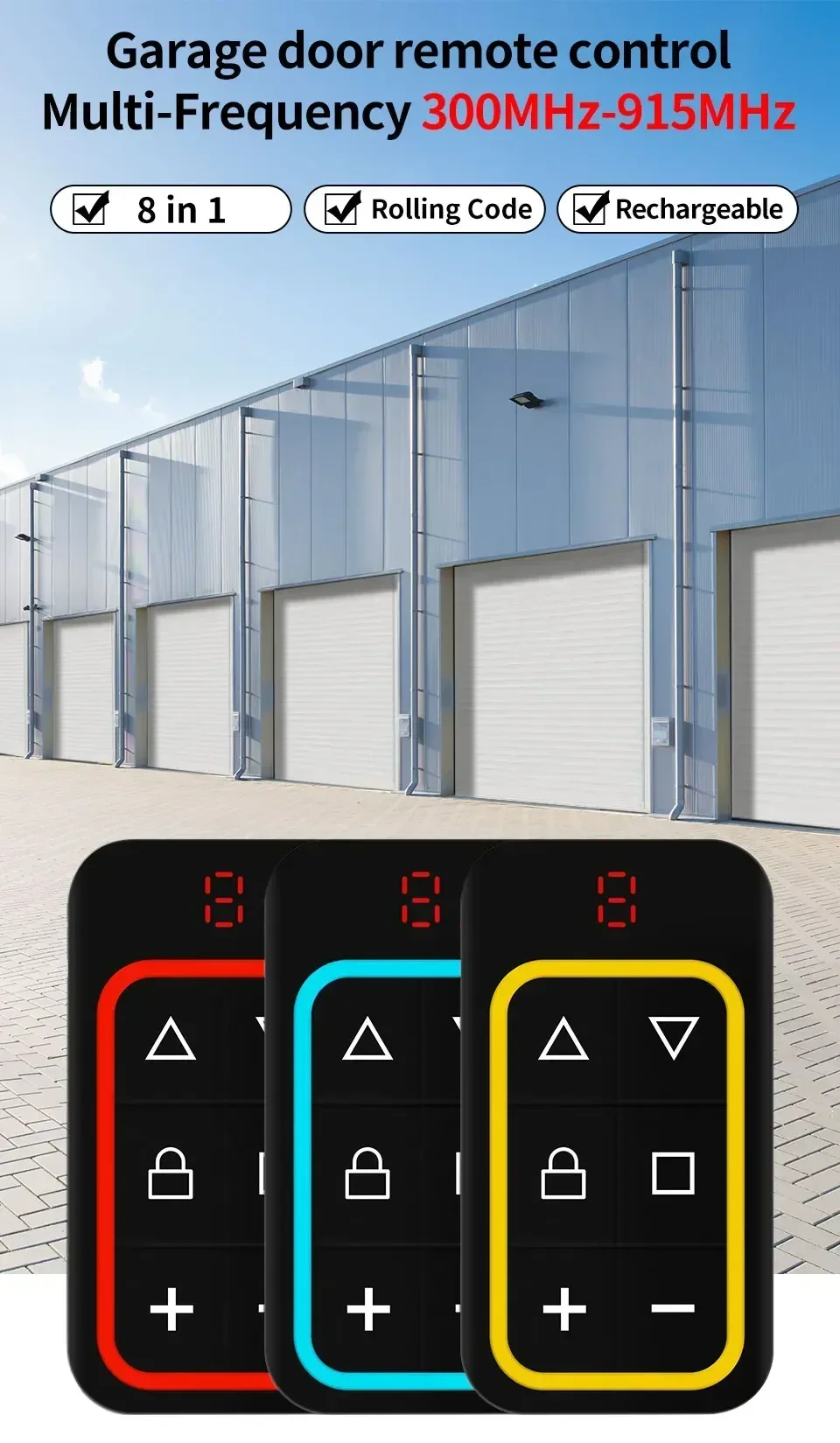 300-915MHZ 8 in 1 Garage Door Remote Control Copy Duplicator 433mhz 868mhz 8CH Multi-frequency Garage Remote Code Transmitter