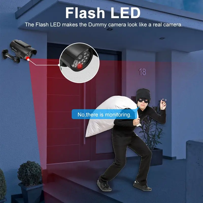 New Wireless Dummy Camera With Antena Solar Powered Waterproof Fake Camera Red Flashing Led Scare The Thief Home Security System