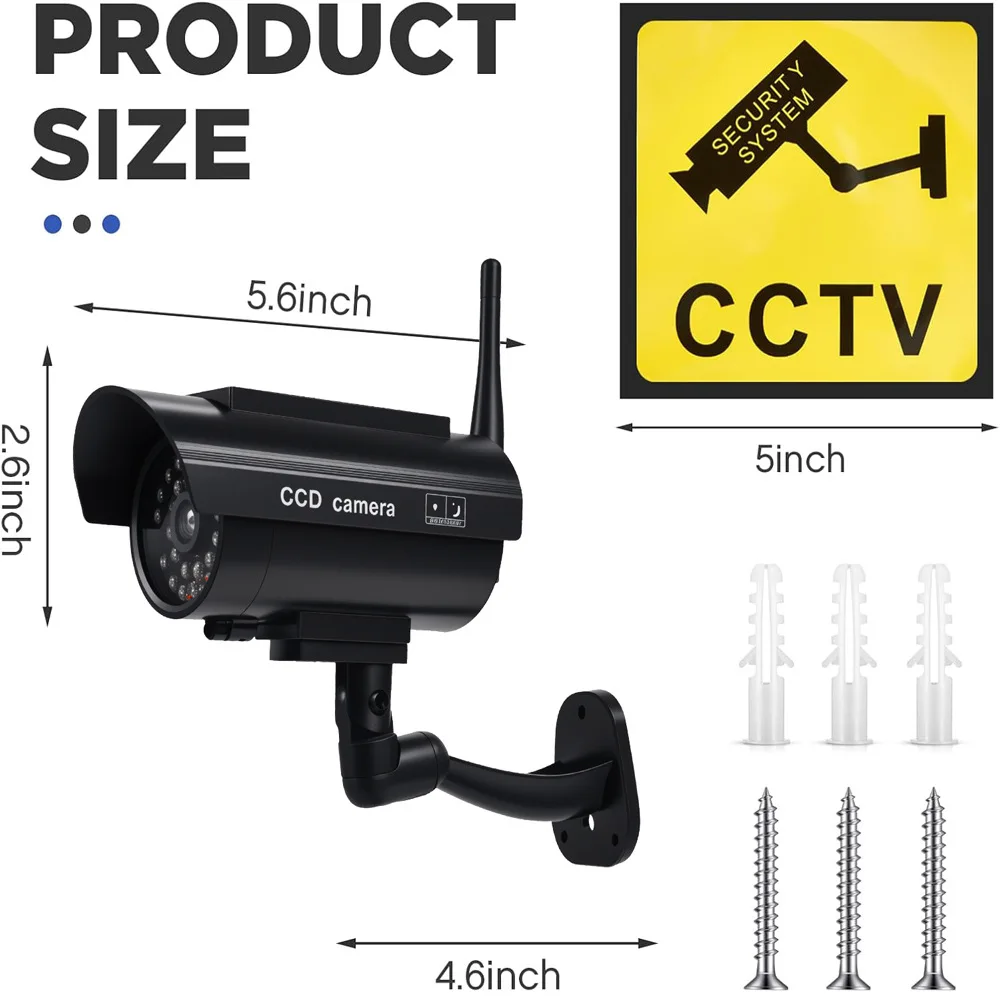New Wireless Dummy Camera With Antena Solar Powered Waterproof Fake Camera Red Flashing Led Scare The Thief Home Security System