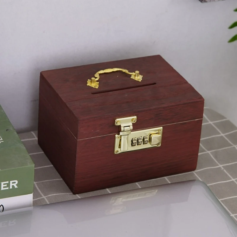 Wooden Combination Lock Piggy Bank, Adult Treasure Box Savings Box, Simple Home Storage Gadget, Safe and Anti-Theft