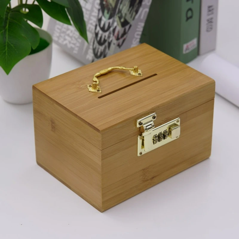 Wooden Combination Lock Piggy Bank, Adult Treasure Box Savings Box, Simple Home Storage Gadget, Safe and Anti-Theft