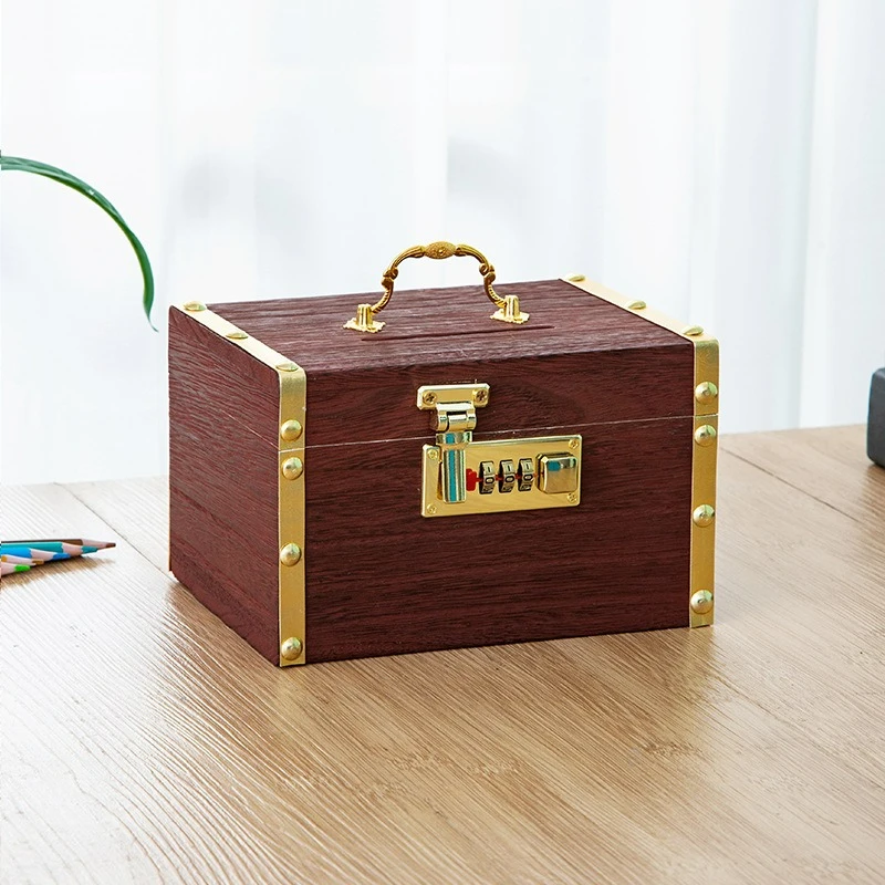 Wooden Combination Lock Piggy Bank, Adult Treasure Box Savings Box, Simple Home Storage Gadget, Safe and Anti-Theft