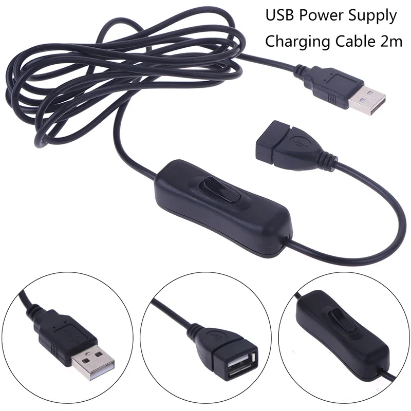 2M USB Male to Female Extension Cable with On/Off Switch USB 2.0 Extender Cord for LED Lamp/USB Flash/Fan/LED Strips