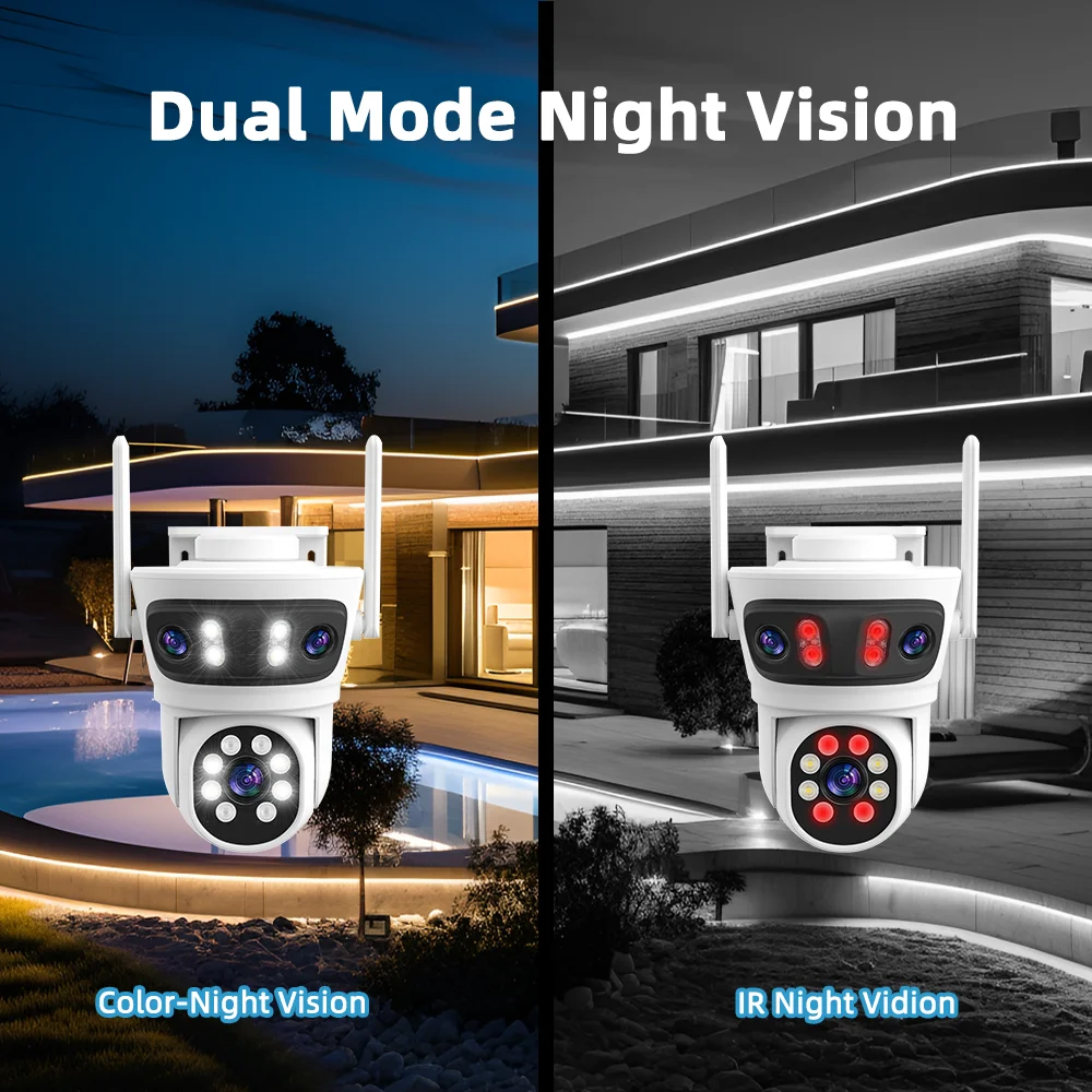 Triple 3 Lens Tuya SmartLife 2.4G WiFi 3MP WiFi Motion Tracking Night Vision Outdoor PTZ CCTV Siren Light Alarm Camera ONVIF