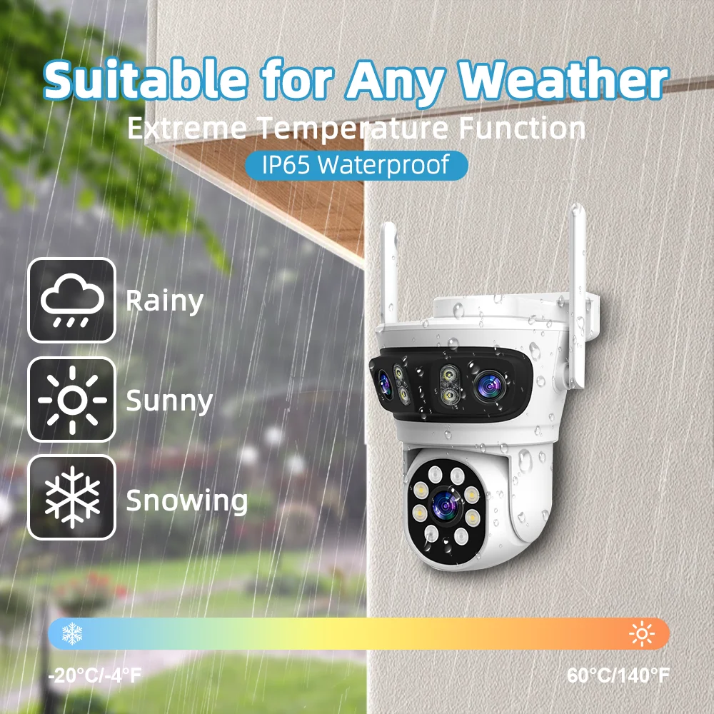 Triple 3 Lens Tuya SmartLife 2.4G WiFi 3MP WiFi Motion Tracking Night Vision Outdoor PTZ CCTV Siren Light Alarm Camera ONVIF