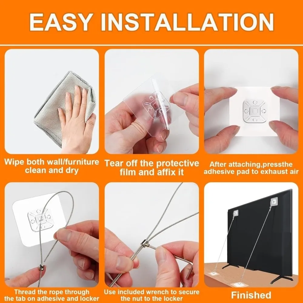 Anti-Tip TV Safety Strap Premium Adjustable Anti-Tip Furniture Fastening Kit Easy Install Childproof
