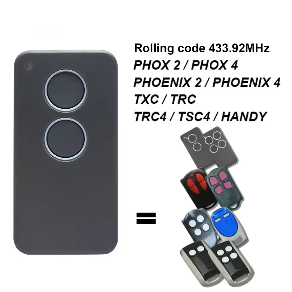 For PHOX PHOENIX 2 4 PHOX2 PHOX4 PHOENIX2 PHOENIX4 TRC TRC4 TXC TSC4 Garage Door Remote Control 433.92MHz Rolling Code