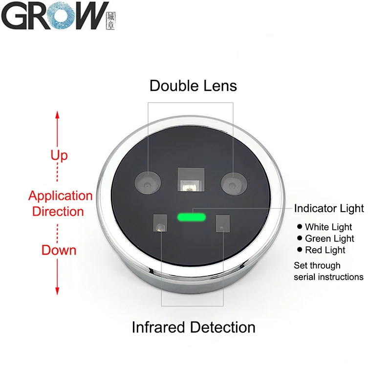 GROW FP002 UART Interface Double Lens Facial Recognition Module With Palm Vein Function IR Induction DC 4.5-12V Low Consumption