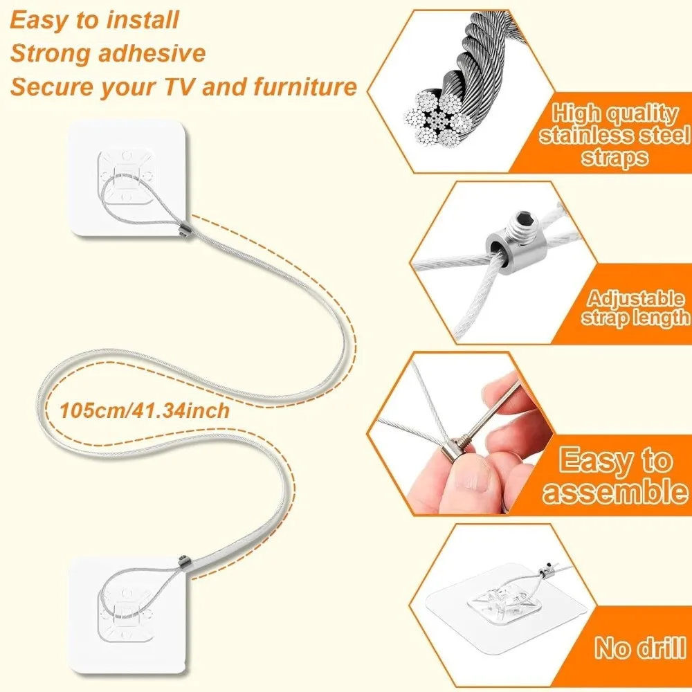 Anti-Tip TV Safety Strap Premium Adjustable Anti-Tip Furniture Fastening Kit Secure Easy Install