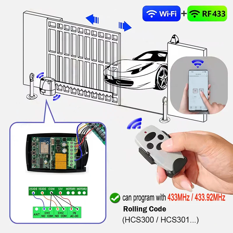 Universal Works With Tuya 433MHz 433.92MHz Fixed Rolling Code Garage Door Opener Gate Receiver Remote Control Smart Switch Relay