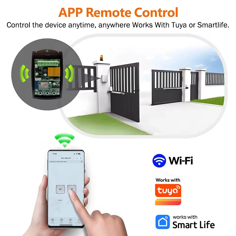 Universal Works With Tuya 433MHz 433.92MHz Fixed Rolling Code Garage Door Opener Gate Receiver Remote Control Smart Switch Relay