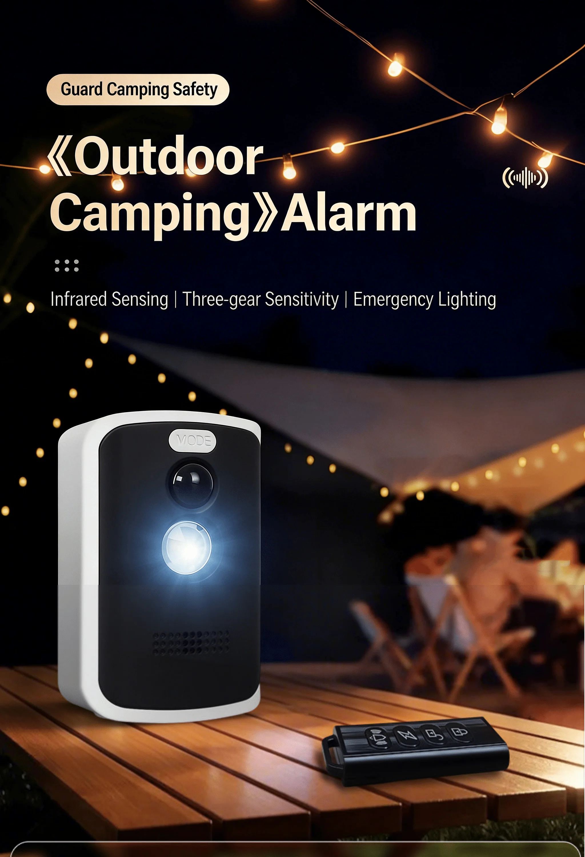Outdoor Tent Anti-Wolf and Anti-Theft Alarm, Camping Security Electronic Sentinel, Remote Control Infrared Human Body Sensor
