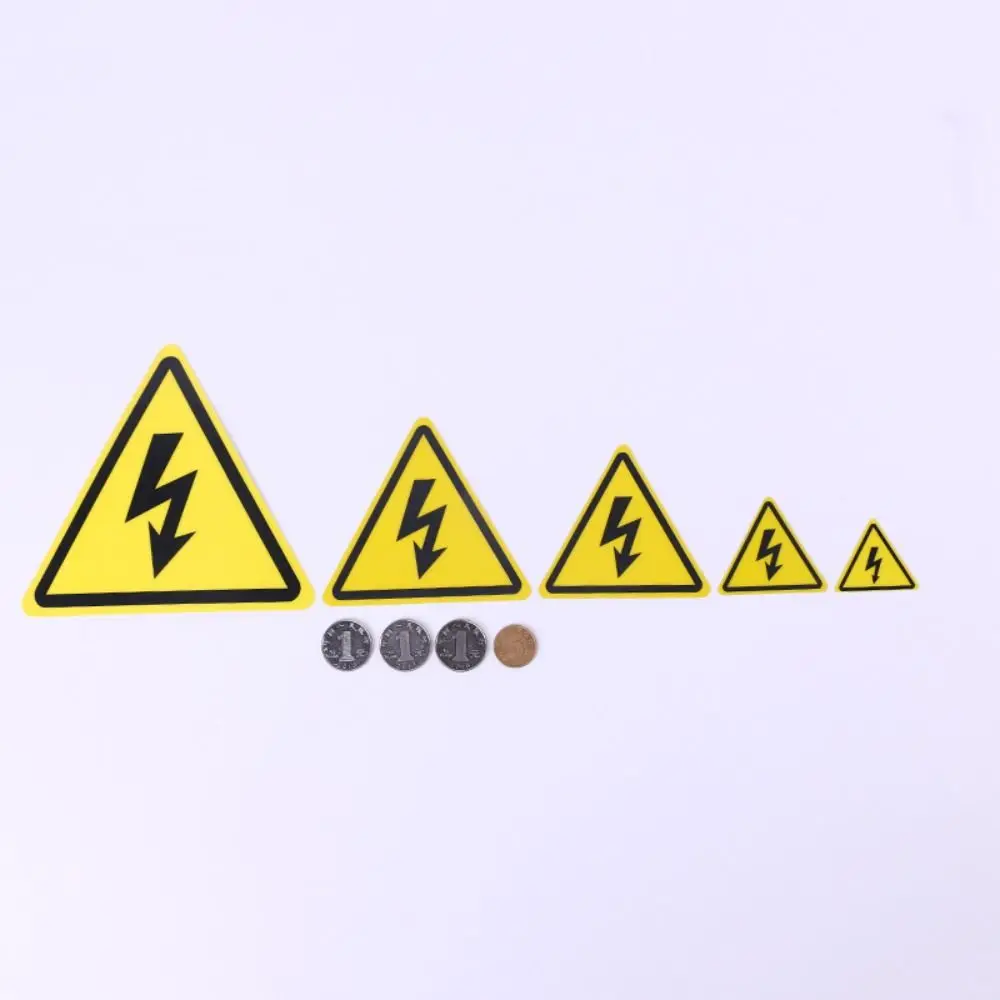 5pcs Yellow Warning Sticker 3.6/5/8/10/15cm Accessories Electrical Shock Hazard Safety Waterproof Tags Danger Forelectric Box
