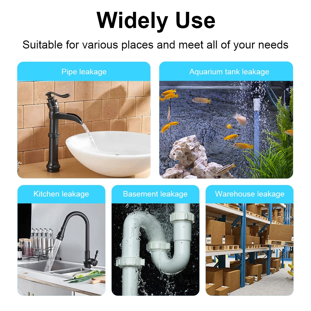 ONENUO WiFi IP55 Waterproof Water Leak Detector Tuya Water Flood Alarm Sensor with 80dB Sound Smart Life APP Remote Control