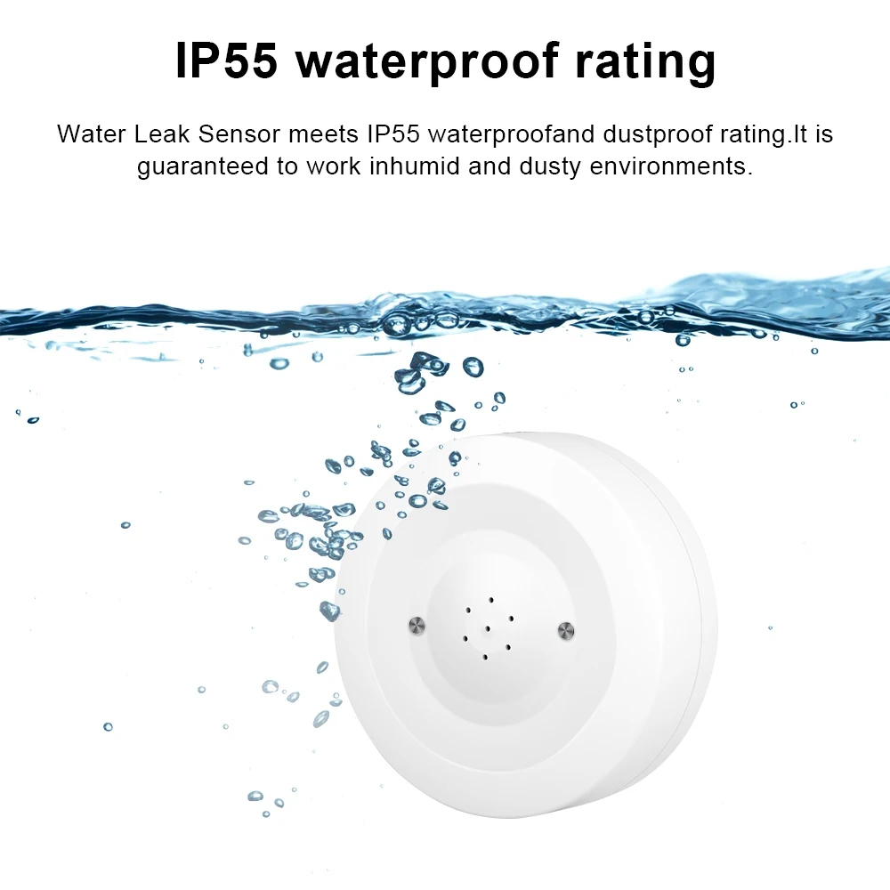 ONENUO WiFi IP55 Waterproof Water Leak Detector Tuya Water Flood Alarm Sensor with 80dB Sound Smart Life APP Remote Control