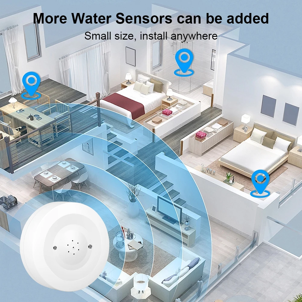 ONENUO WiFi IP55 Waterproof Water Leak Detector Tuya Water Flood Alarm Sensor with 80dB Sound Smart Life APP Remote Control