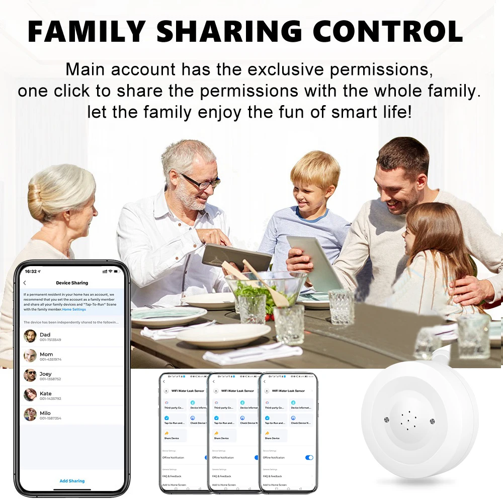 ONENUO WiFi IP55 Waterproof Water Leak Detector Tuya Water Flood Alarm Sensor with 80dB Sound Smart Life APP Remote Control
