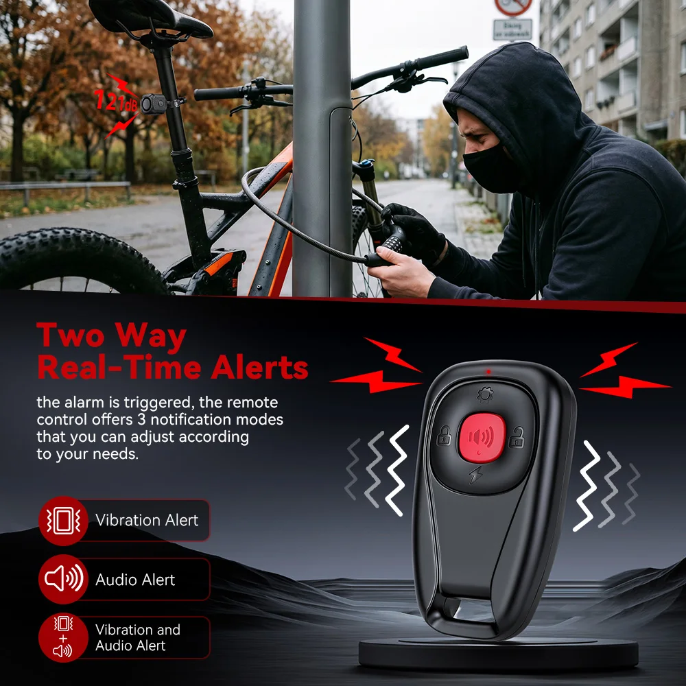 Awapow One/Two Way Vibration Alarm Wireless for Motorcycle Bicycle Bike Car Carbon Fiber Alarm Recharge 121dB Anti-theft Sensor