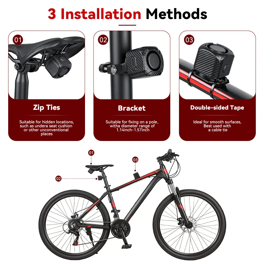Awapow One/Two Way Vibration Alarm Wireless for Motorcycle Bicycle Bike Car Carbon Fiber Alarm Recharge 121dB Anti-theft Sensor