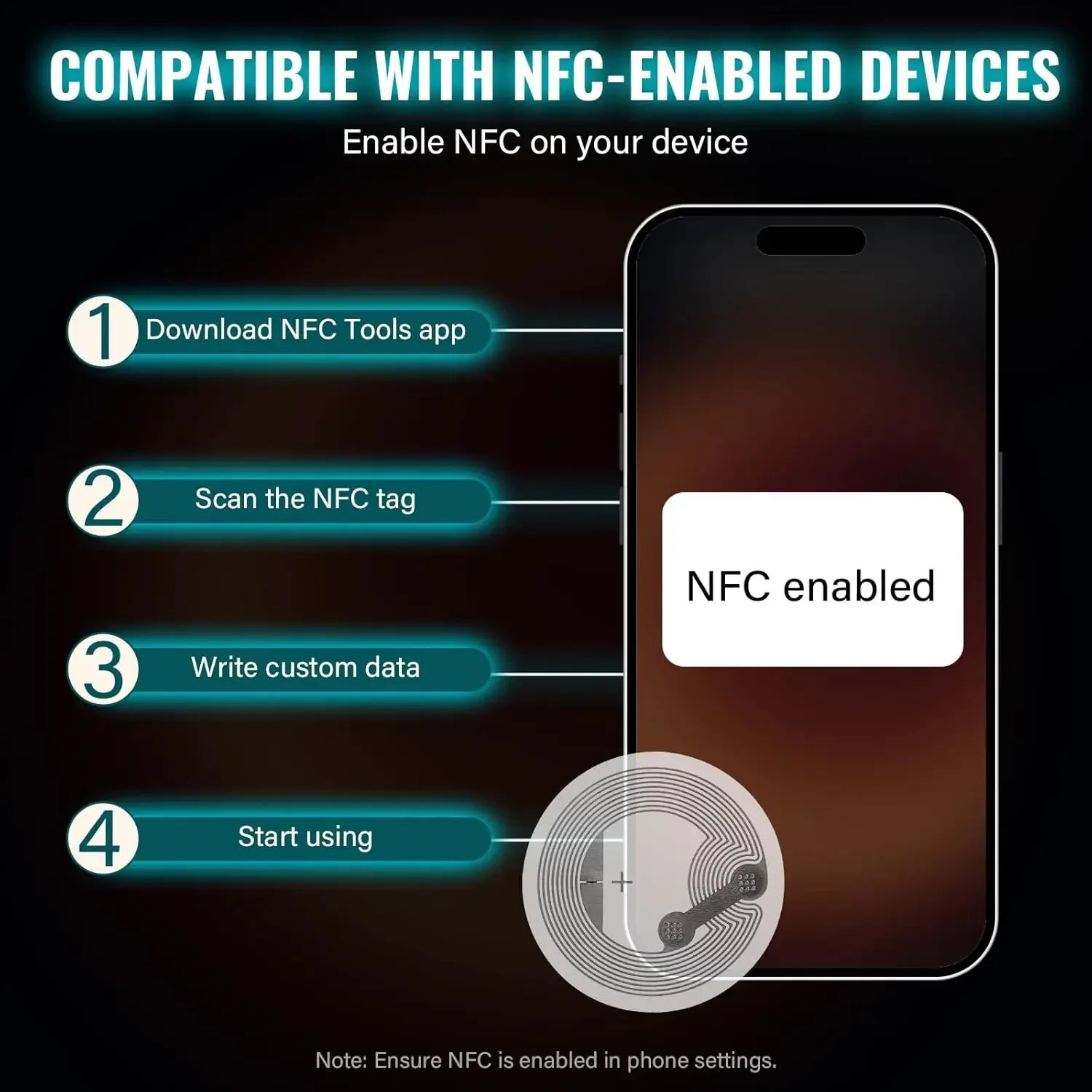 13.56MHz NTAG215 NFC Tag Stickers ISO14443A Self Adhesive RFID Labels Compatible All NFC Enabled Phones Rewritable NFC Sticker
