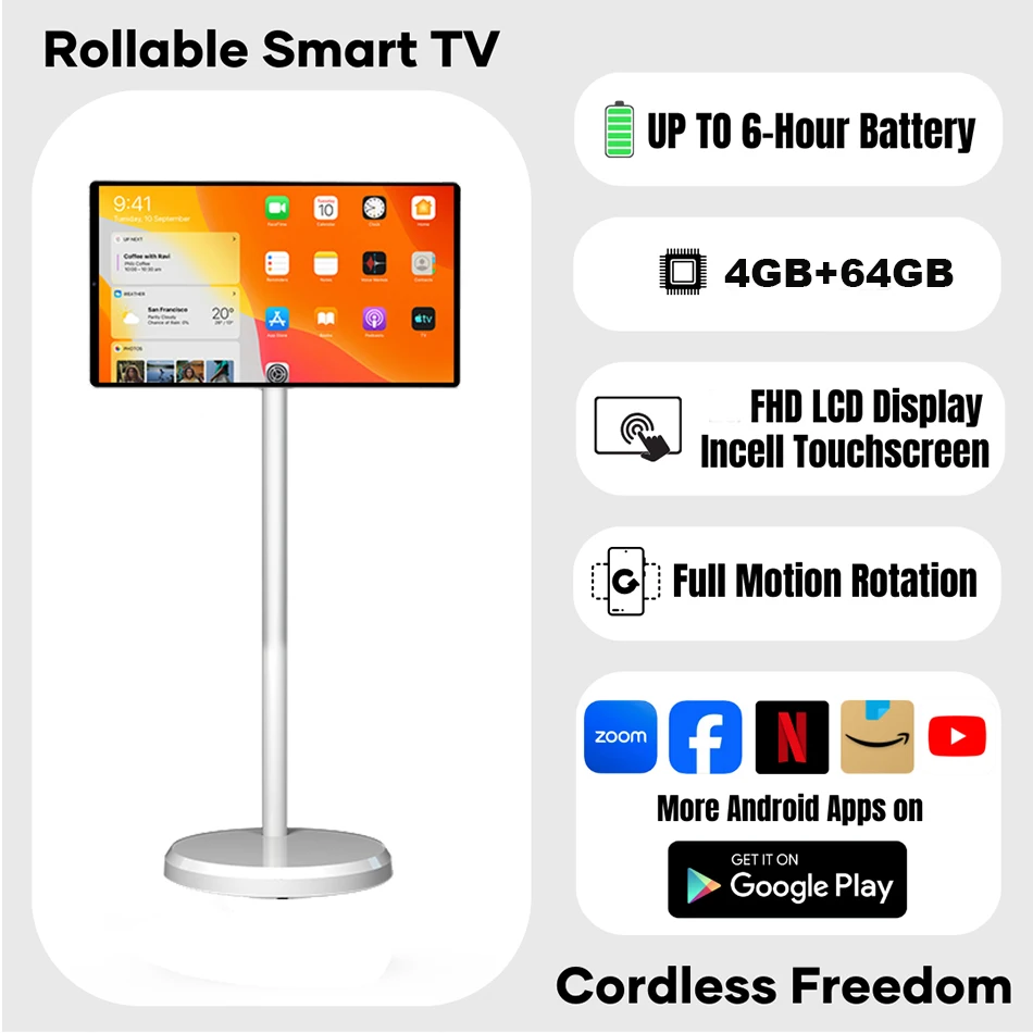 2026 Fashion Popular 21.5 Inch Battery-power Android 13 Lg Stand By Me Tv In-cell Touch Screen Gym Gaming Live Room Smart Tv