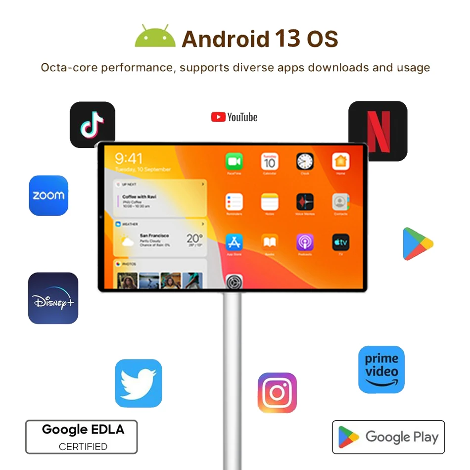 2026 Fashion Popular 21.5 Inch Battery-power Android 13 Lg Stand By Me Tv In-cell Touch Screen Gym Gaming Live Room Smart Tv