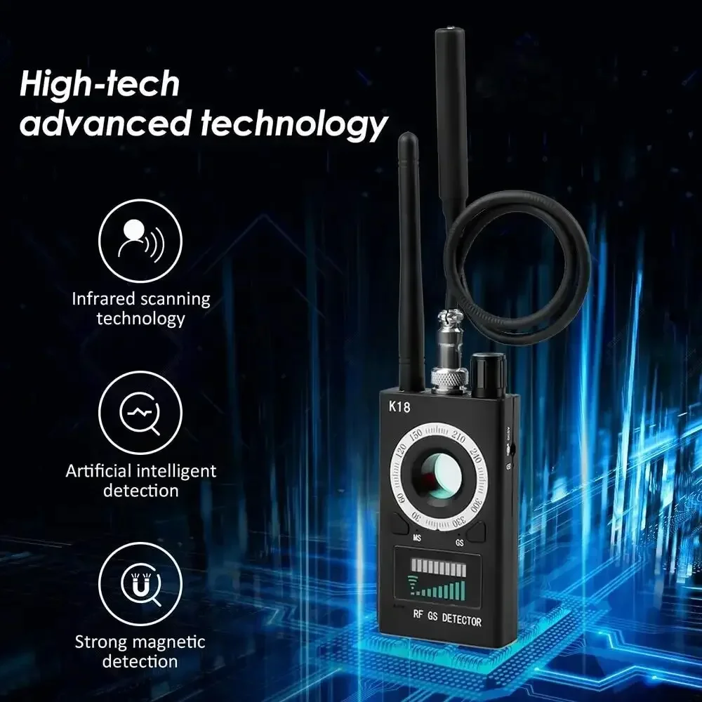 K18 Multi-function Anti-spy Camera Detector Device Finder 1MHz-6.5GHz GSM Audio Bug Finder GPS Signal RF Tracker Detect
