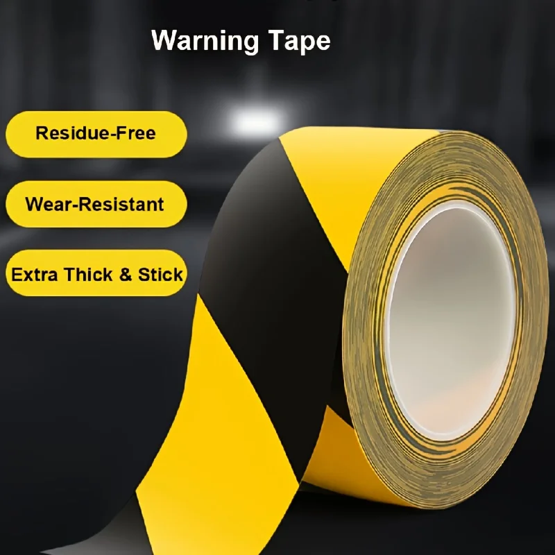 YITAPE Black Yellow Hazard Warning Tape PVC Safety Caution Barrier Tape Waterproof for Indoor Outdoor 3cm 5cm 7cm * 18M 1 Roll