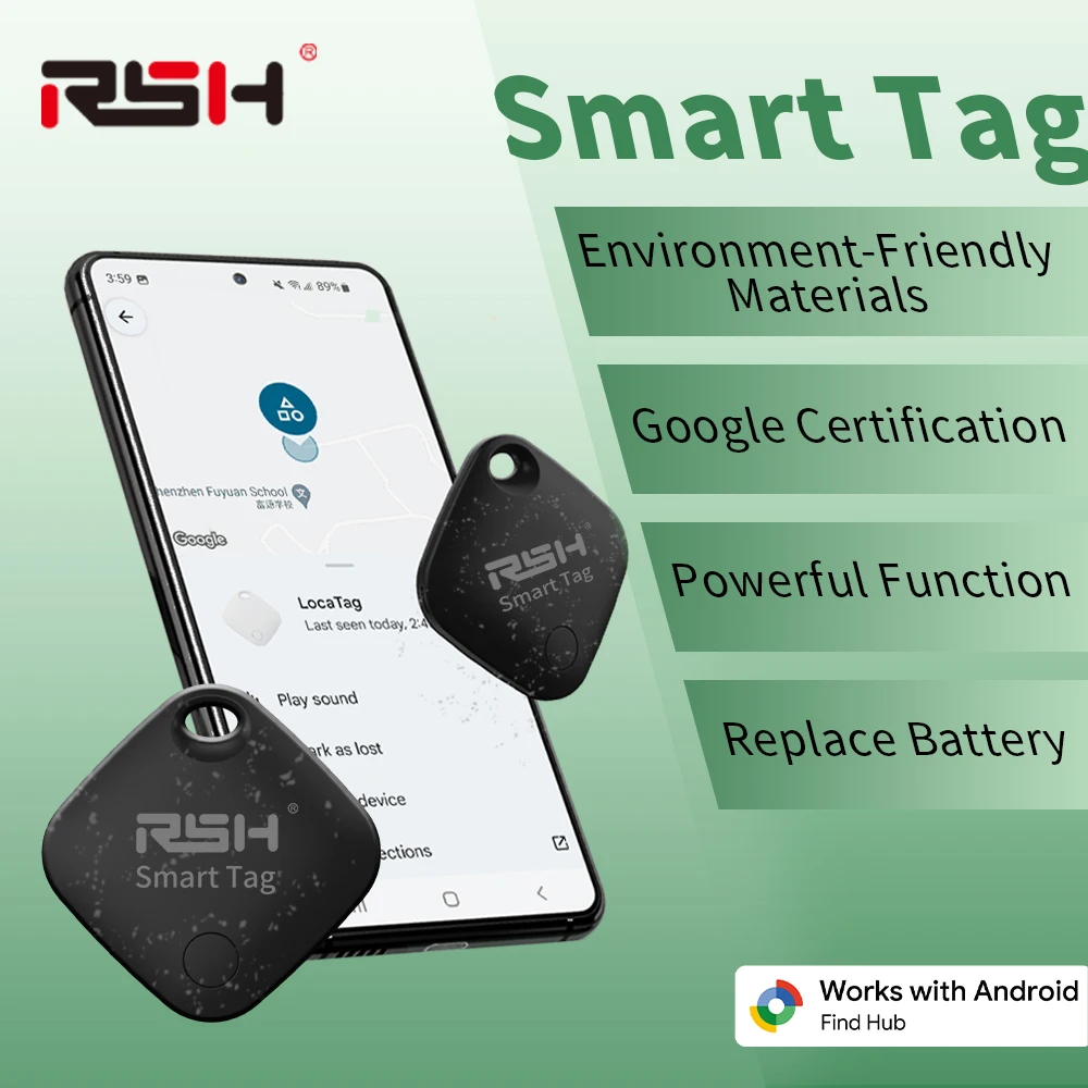 RSH 4-Pack Security GPS Tracker Car Wallet Pets Anti Loss Eco Smart Tag for Google's Find Hub Android Locator for Xiaomi Pixel