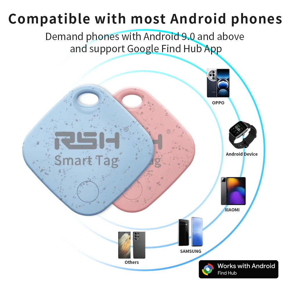 RSH 4-Pack Security GPS Tracker Car Wallet Pets Anti Loss Eco Smart Tag for Google's Find Hub Android Locator for Xiaomi Pixel