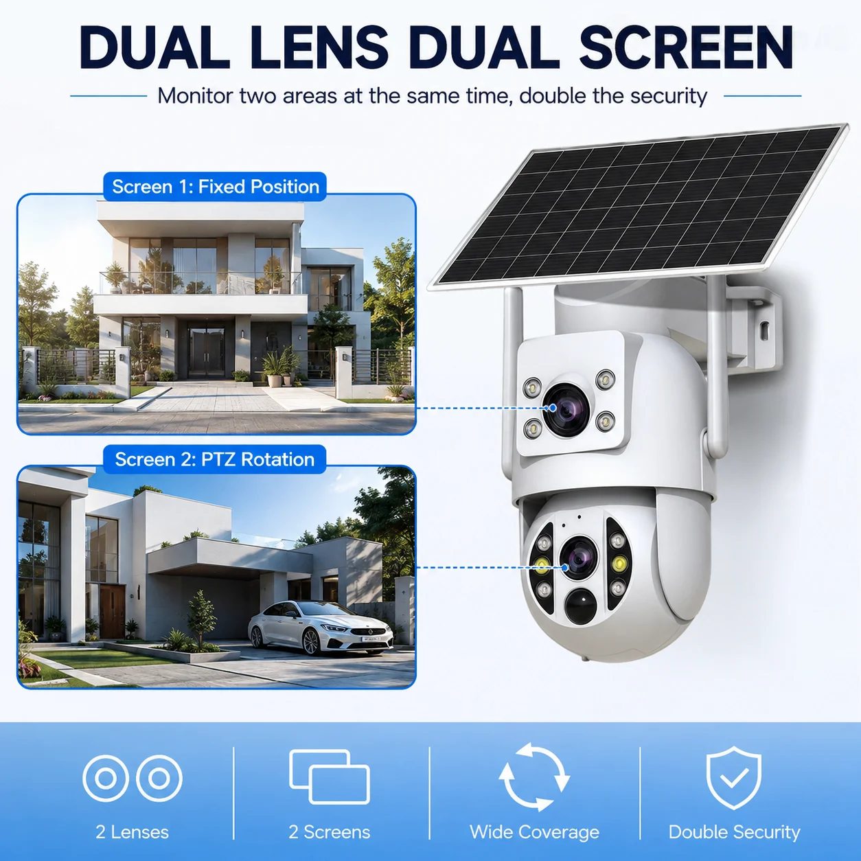 JOOAN 4K Outdoor Solar WiFi Camera Dual Lens Motion Detection Night Vision Low Power Battery IP Camera CCTV Security Protection