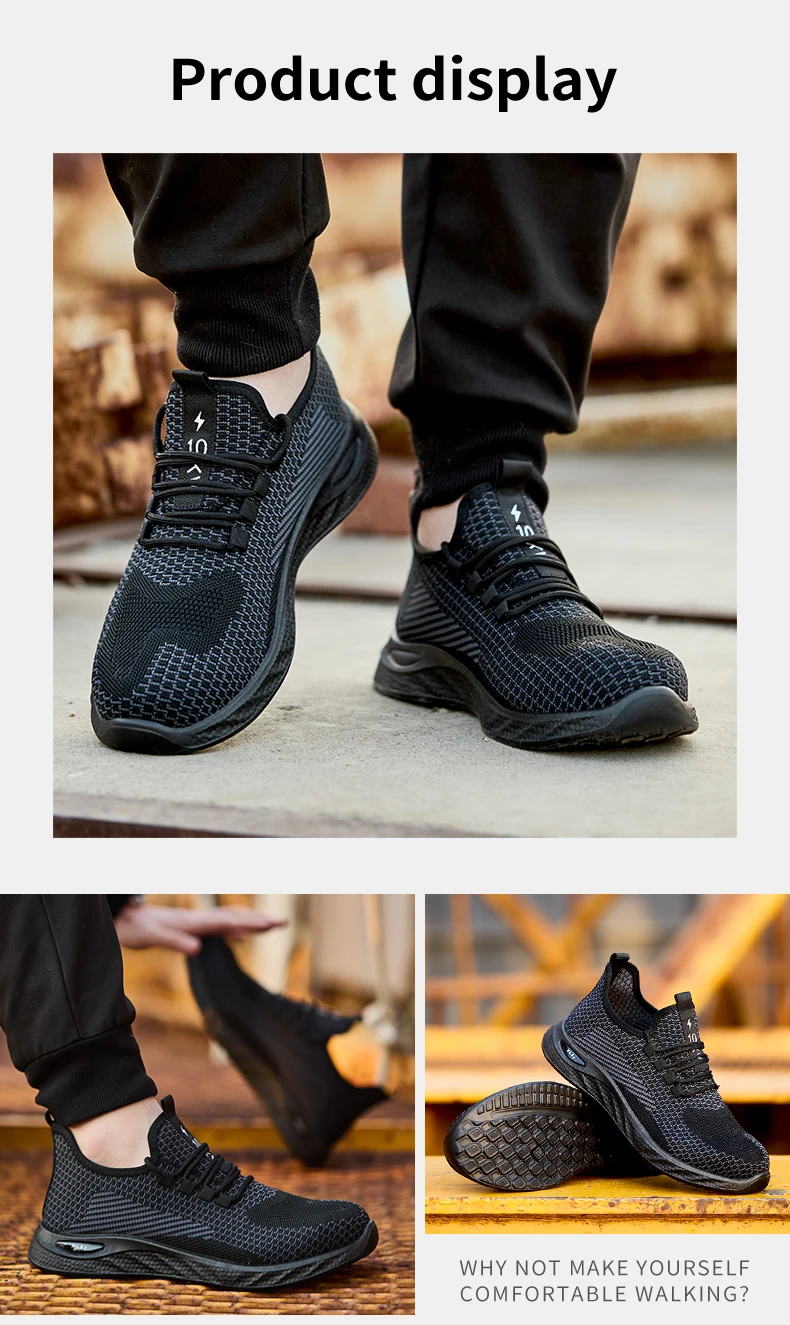 Men's Safety Shoes, Breathable Work Sports Shoes, Puncture and Smash Resistant Work Boots, Safety Protective Shoes Tactical Boot