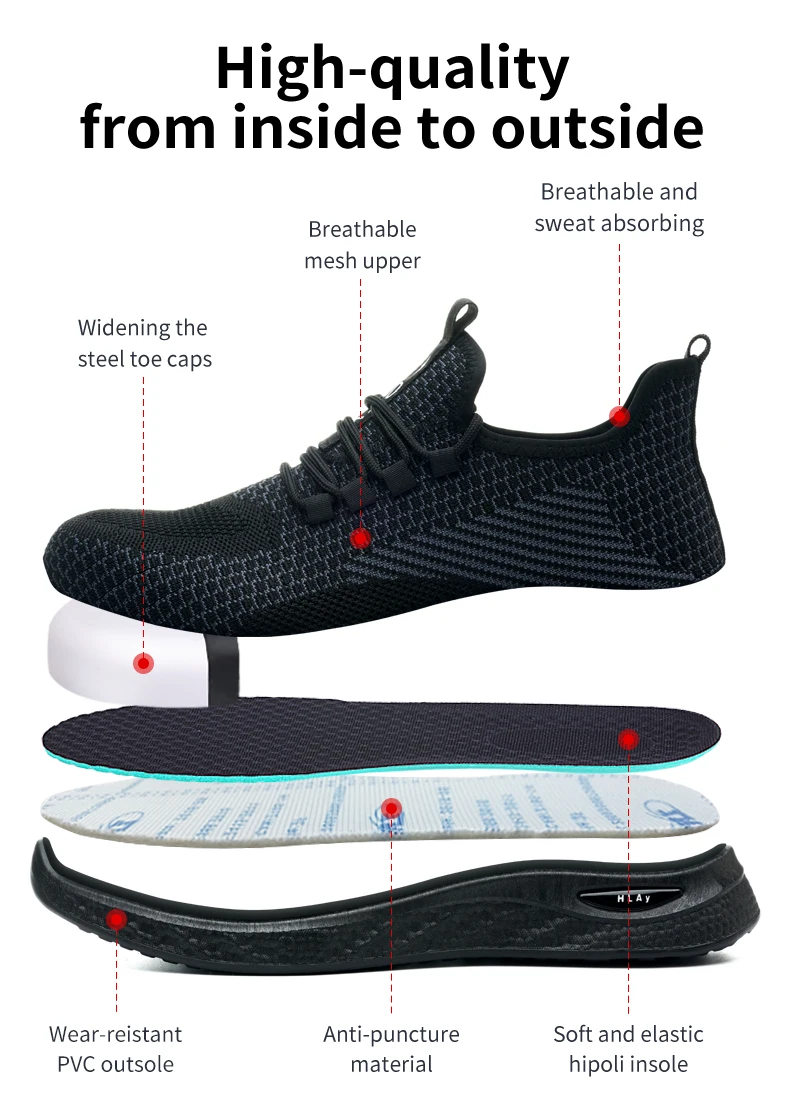 Men's Safety Shoes, Breathable Work Sports Shoes, Puncture and Smash Resistant Work Boots, Safety Protective Shoes Tactical Boot