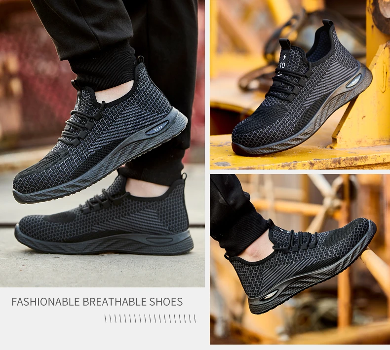 Men's Safety Shoes, Breathable Work Sports Shoes, Puncture and Smash Resistant Work Boots, Safety Protective Shoes Tactical Boot