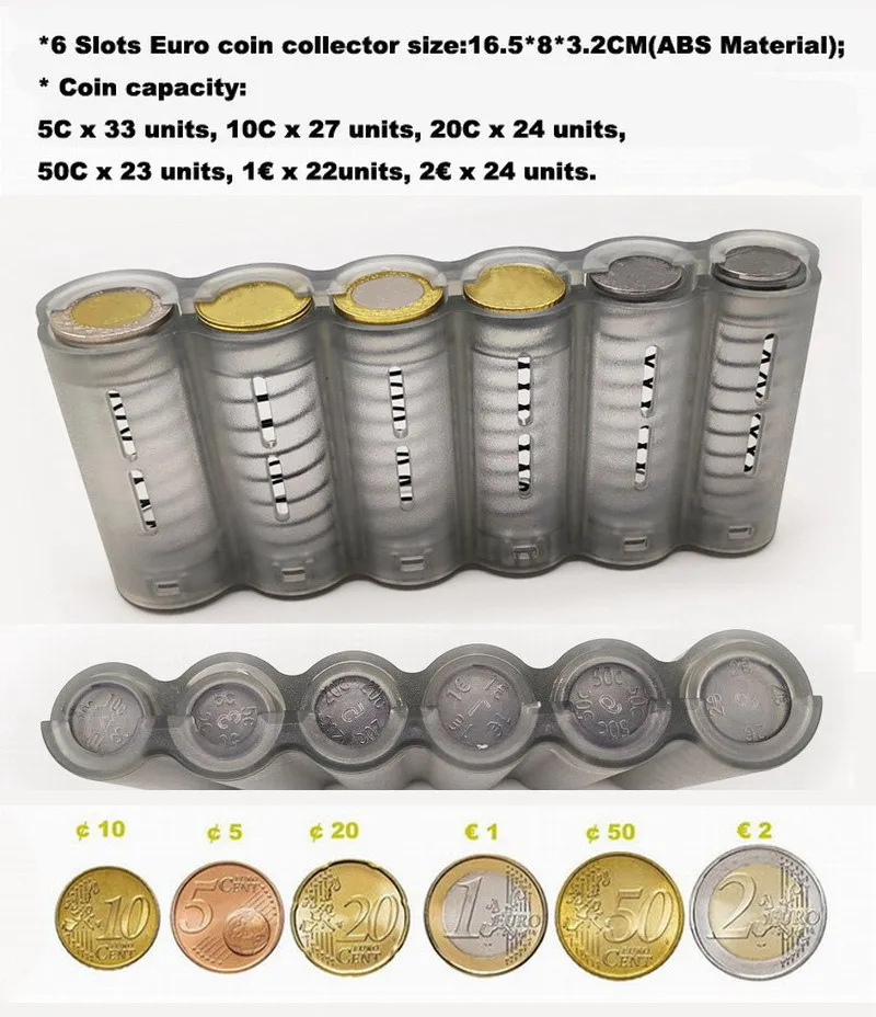 6 Slots Euro Coin Dispenser Driver Waiter's Purse Waist Wallet Zipper Pocket Coin Sorter Collector Cash Receipt Coins Safe