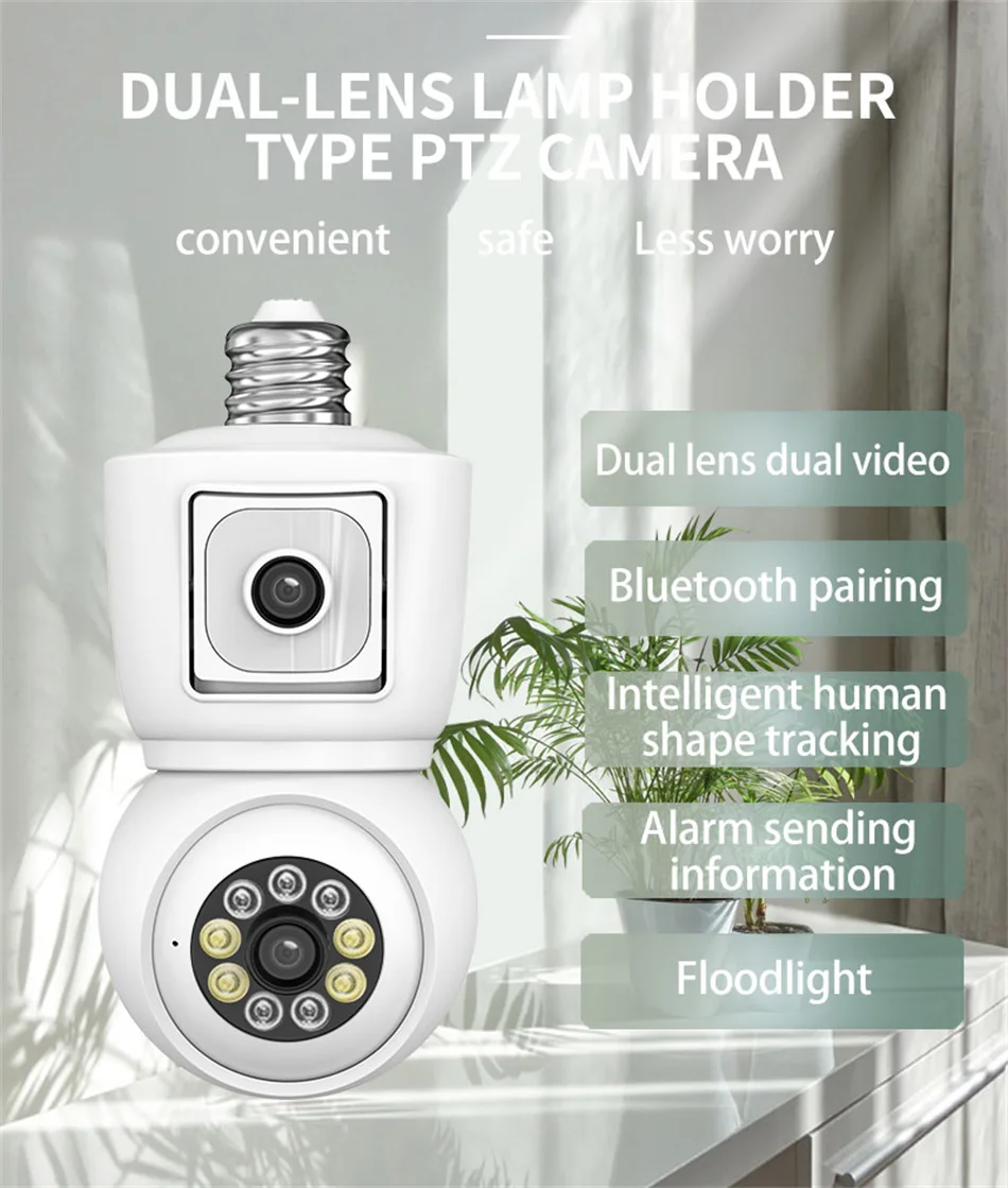 ICsee E27 6MP Bulb WiFi Camera Dual Lens Dual Screen Auto Tracking Two Way Audio Color Night Vision for Indoor Security Camera