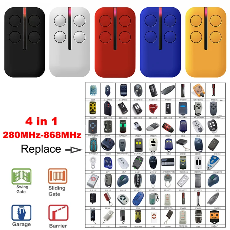 280MHz-868MHz Garage Door Opener Multi-Frequency Remote Duplicator Code Grabber Clone Multi-brand Electric Gate Barrier Keychain