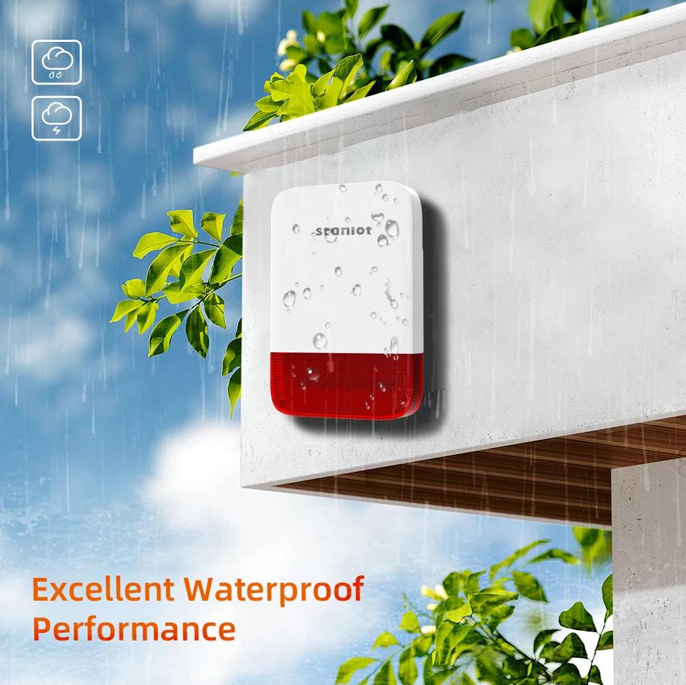 Staniot 120dB Wireless Strobe Siren High Decibel Built-in 5000mAh Battery Indoor/Outdoor Waterproof Support Solar Panel Charge