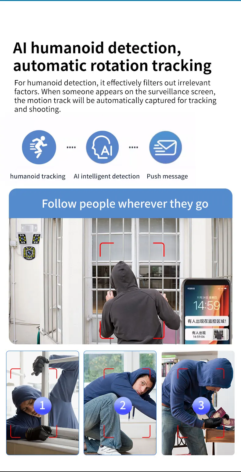 IPC360 HOME 3 lens 3 Screens IP Outdoor Camera WIFI Motion Tracking PTZ Video CCTV Camera Dual Lens Waterproof Security System