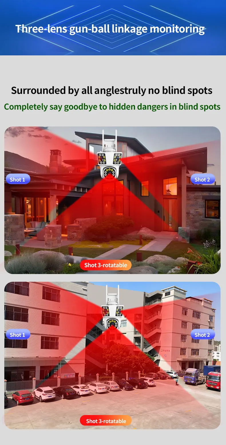 IPC360 HOME 3 lens 3 Screens IP Outdoor Camera WIFI Motion Tracking PTZ Video CCTV Camera Dual Lens Waterproof Security System