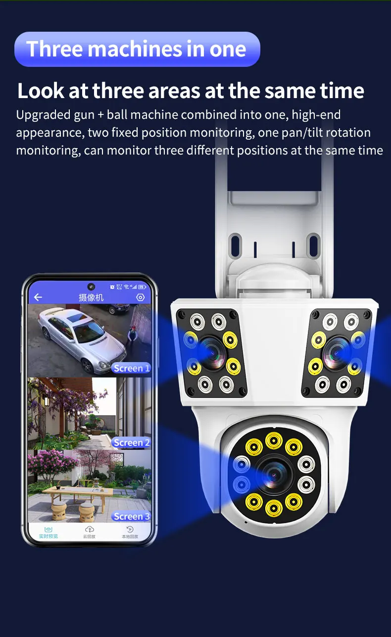 IPC360 HOME 3 lens 3 Screens IP Outdoor Camera WIFI Motion Tracking PTZ Video CCTV Camera Dual Lens Waterproof Security System