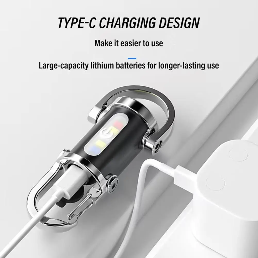 1200LM Super Bright Mini Keychain Flashlight Ultra-Bright LED Keychain Portable LED Work Light with Power Bank 3 Modes