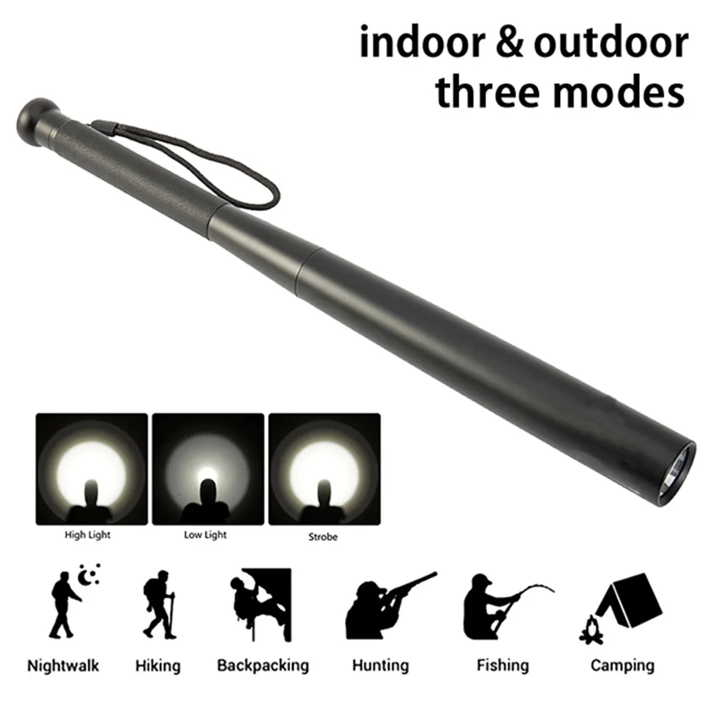 Baseball Bat LED Flashlight Waterproof Super Bright Security Aluminium Alloy Torch for Emergency Self Defens Outdoor Lighting