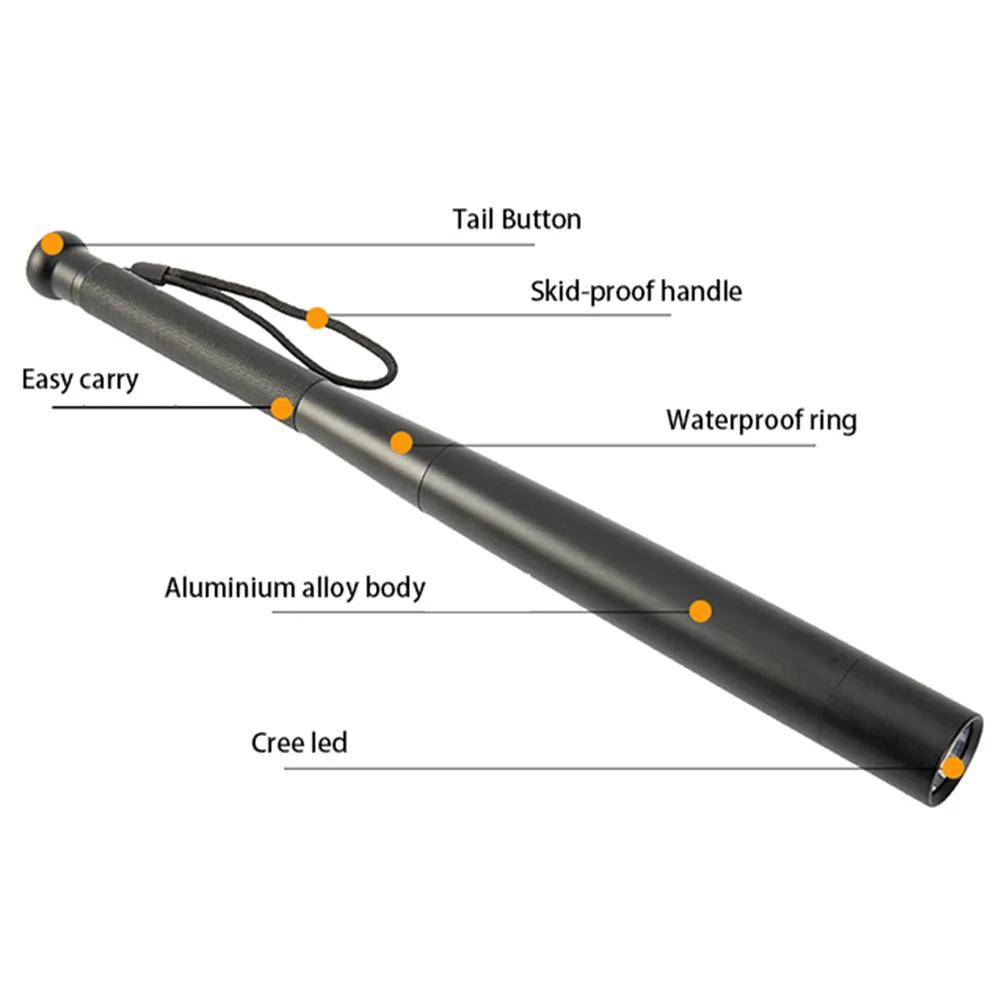 Baseball Bat LED Flashlight Waterproof Super Bright Security Aluminium Alloy Torch for Emergency Self Defens Outdoor Lighting