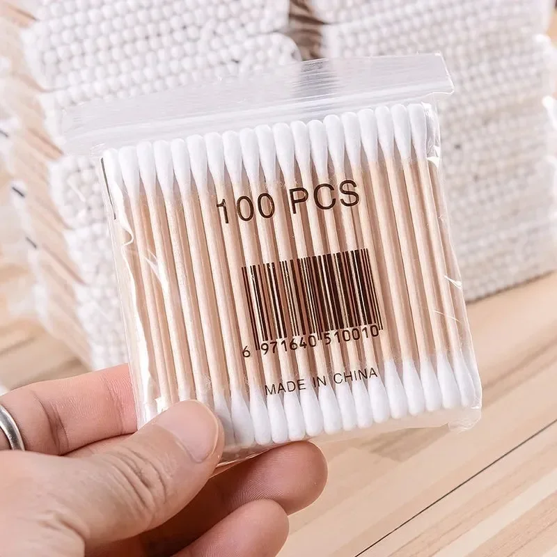 500 Round Headed Cotton Swabs Bamboo Sticks Double Round Headed Cotton Swabs Precision Pointed Cosmetic Nail Tools