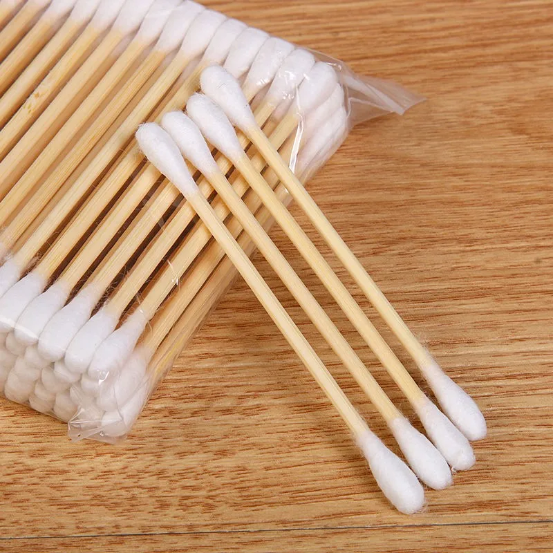 500 Round Headed Cotton Swabs Bamboo Sticks Double Round Headed Cotton Swabs Precision Pointed Cosmetic Nail Tools